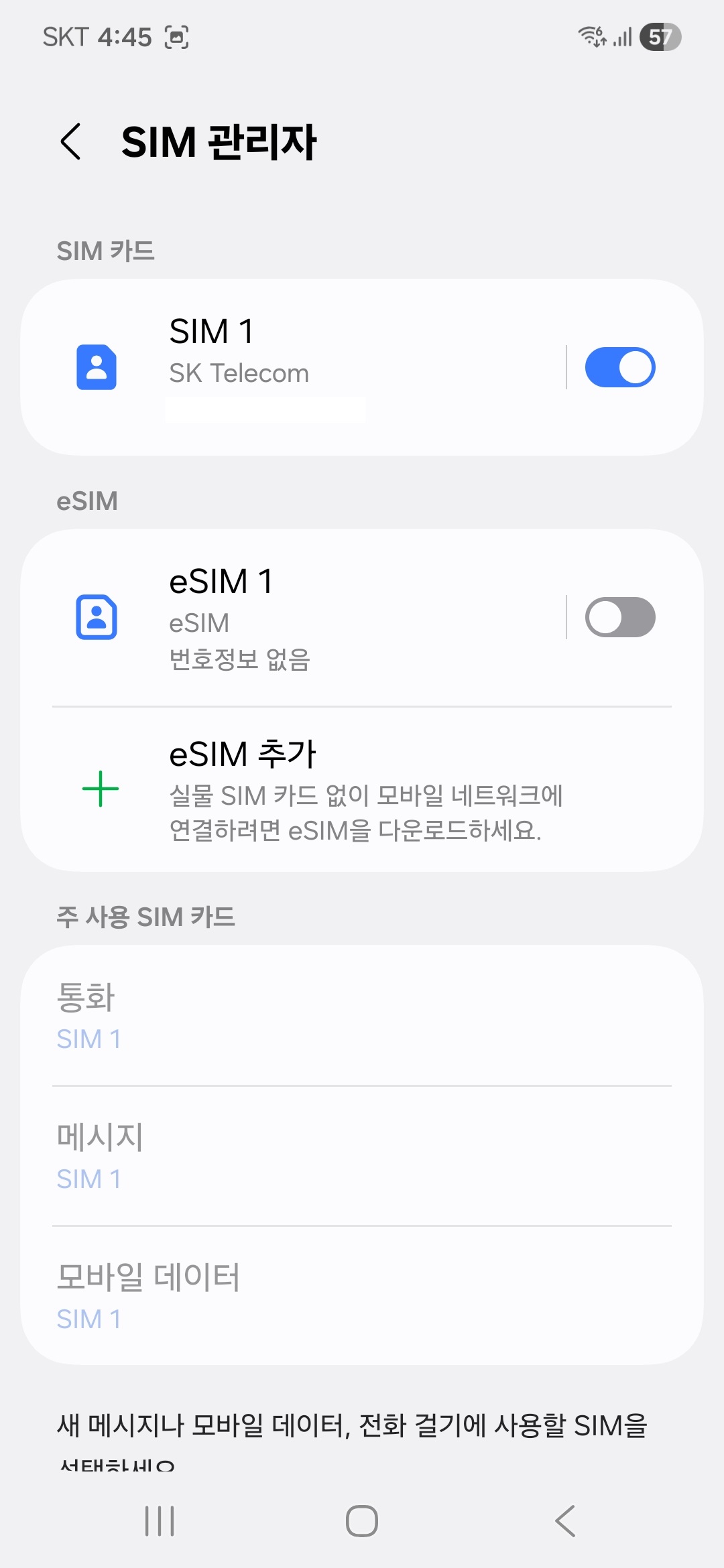 eSIM 끄기